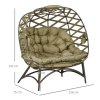 Outsunny Egg Chair Outdoor, 2 Seater Folding Weave Garden Furniture Chair with Cushion, Cup Pockets for Patio Balcony - Khaki