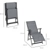 Outdoor Reclining Garden Chair Set of 2, 10-Position Adjustable Folding Sun Lounger Zero Gravity Chairs with Texteline Seat, Armrests and Footrest for Patio, Grey