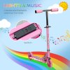 HOMCOM Kids Scooter with Lights, Music, Adjustable Height, Foldable Frame, LED Wheels, for Ages 3-7 Years - Pink