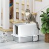 PawHut Stainless Steel Cat Litter Box, Extra Large Metal Cat Litter Tray with Lid, Scoop, Filter Bags, White