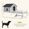 PawHut Outdoor Dog House with Porch, Wooden Dog Kennel with Water-resistant Asphalt Roof, Ladders, Fencing, Window, for Small and Medium Size, Grey