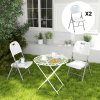 Outsunny Folding Chair Set of 2 with Steel Frame, Outdoor Chair Set with HDPE Backrest, Seat and Handles for Mobility, Garden Chair Set for Patio Deck Balcony, White