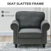 HOMCOM Fabric Accent Chair with Nailhead Trim Rolled Arms and Slatted Wood Frame, Upholstered Lounge Chair for Living Room, Bedroom, Home Office