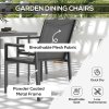 Outsunny 5 Pieces Garden Dining Set with Glass Top Dining Table, Outdoor Patio Table and 4 Armchairs with Texteline Fabric Seats and Backrest, Wood-plastic Composite Armrests Top, Grey