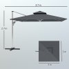Outsunny 3(m) Garden Cantilever Parasol with Solar LED Lights, Overhanging Patio Umbrella with Cross Base, 360 Rotation, Crank Handle and Tilt, 8-Rib Outdoor Hanging Sun Shade, Grey