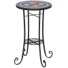 Outsunny Mosaic Garden Table, 35.5 cm Round Outdoor Table with Shelf, Ceramic Tile Top, Small Garden Side Table Bistro Table End Table Plant Stand for Indoor, Patio, Balcony, Blue