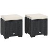 Outsunny Set of 2 Rattan Storage Ottoman, Outdoor Footstool with Removable Cushions, Garden Storage Seat for Balcony, Porch, Living Room, Cream White