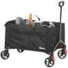 Outsunny Folding Trolley on Wheels, 150L Collapsible Wagon Festival Trolley Cart with Openable Sides, Adjustable Handle and Brakes for Shopping Camping Beach and Garden, Black