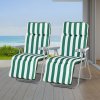 Outsunny Reclining Garden Chair Set of 2, 5-Level Adjustable Zero Gravity Chairs with Cushions, Folding Sun Lounger Garden Recliner Chairs with Armrests for Outdoor, Patio, Green Stripe