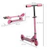 HOMCOM Kids Scooter with Lights, Music, Adjustable Height, Foldable Frame, LED Wheels, for Ages 3-7 Years - Pink