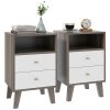 HOMCOM Bedside Tables Set of 2, Modern Nightstand with 2 Drawers and Open Cubby, Sofa Side End Table for Bedroom, 40 x 34 x 64cm, Grey