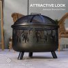 Outsunny Metal Firepit Bowl Outdoor 2-In-1 Round Fire Pit w/ Lid, Grill, Poker, Handles for Garden, Camping, BBQ, Bonfire, Wood Burning Stove, 61.5 x 61.5 x 52cm, Black