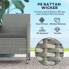 Outsunny 2 Seater Rattan Sofa with Cushions, Wicker Garden Loveseat with Armrests, Outdoor Garden Sofa Couch with Metal Frame for Patio, Grey