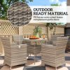Outsunny 4 Seater Garden Dining Set with Cushions, Double Layer Table with Wood-like Slat Top, PE Rattan Garden Furniture Set, Outdoor Dining Table and Chairs for Patio, Balcony, Grey