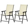 Outsunny Set of 2 Folding Garden Chairs, Metal Frame Garden Chairs Outdoor Patio Park Dining Seat with Breathable Mesh Seat, Beige