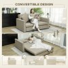 HOMCOM 2 Seater Sofa Bed, Convertible Bed Settee, Modern Velvet Loveseat Sofa Couch with 2 Cushions, Hidden Storage for Living Room, Guest Room, Light Brown