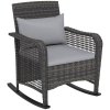 Outsunny Garden Rocking Chair, Outdoor Rattan Rocker Lounge Chair with Seat and Back Cushions, Patio Armchair Seat with All-weather Wicker, Steel Frame for Porch Balcony, Light Grey