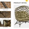 Outsunny Egg Chair Outdoor, 2 Seater Folding Weave Garden Furniture Chair with Cushion, Cup Pockets for Patio Balcony - Khaki