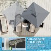 Outsunny 3(m) Garden Cantilever Parasol with Solar LED Lights, Overhanging Patio Umbrella with Cross Base, 360 Rotation, Crank Handle and Tilt, 8-Rib Outdoor Hanging Sun Shade, Grey