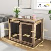 PawHut Dog Crate Furniture, Dog Cage End Table with Sliding Door, Pet Kennel for Large Breeds, 98 x 60 x 78cm, Walnut Brown