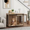 PawHut Dog Crate Furniture, Dog Cage End Table with Sliding Door, Pet Kennel for Large Breeds, 98 x 60 x 78cm, Walnut Brown