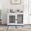 PawHut Dog Crate Furniture End Table w/ Soft Washable Cushion, Two Doors, Indoor Pet Kennel for Small Medium Large Dogs w/ Wire Mesh, White