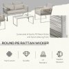 Outsunny 4 Pieces Rattan Garden Furniture Set, Metal Frame Outdoor Furniture Sofa Set with Cushions, Pillows & Tempered Glass Top Table, Wicker Garden Sofa for Conservatory, Patio, Grey