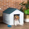 PawHut Plastic Dog House Outdoor Indoor, Weather-Resistant Dog Kennel, with Large Opening, for Medium Dogs, 65 x 75.7 x 63cm - White and Blue