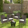 Outsunny 4 Pieces Outdoor PE Rattan Dining Chairs Set with Cushion, Garden Armchair with Armrests, High Backrest, Metal Frame Patio Wicker Furniture, Deep Coffee
