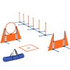 PawHut 6-Piece Dog Agility Equipment, Pet Agility Training Set with Weave Poles, Jump Ring, Hurdle, Pause Box, Obstacle Training Course Kit with Bag, Orange