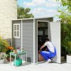 Outsunny 4 x 5FT Plastic Garden Shed with Floor, Lean to Shed, Lockable Tool Storage House with Window, Vent and Plastic Roof, Grey