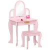 HOMCOM Kids Dressing Table and Stool Kids Vanity Set Makeup Desk w/ Mirror, Drawer, for Ages 3-6 Years - Pink