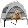 PawHut Elevated Dog Bed with Removable Canopy, Portable Cooling Raised Pet Cot with Breathable Mesh, Storage Bag, for Indoor Outdoor Use, for Medium Large Dogs, 92 x 75 x 89 cm, Light Grey