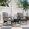 Outsunny 3 Pieces Rattan Bistro Set, Wicker Garden Furniture Set with Cushions, Glass Top Coffee Table and Rocking Chairs, Small Balcony Furniture for Outdoor, Porch, Black