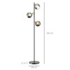 HOMCOM 3-Light Floor Lamp for Living Room with Glass Global Lampshade, Modern Standing Lamp for Bedroom, Bulb not Included, Grey