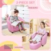 HOMCOM Children's Armchairs Toddler Chair Sofa Footstool 2-in-1 Design for Girls with Thick Padding, Anti-skid Foot Pads, Wood Frame, Pink