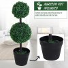 Outsunny Set of 2 Artificial Boxwood Ball Topiary Trees Potted Decorative Plant Indoor D??cor (67cm)