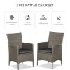 Outsunny 2 Pieces Outdoor PE Rattan Dining Chairs Set with Cushion, Garden Armchair with Armrests, High Backrest, Metal Frame Patio Wicker Furniture, Grey