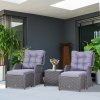 Outsunny 5PCS Deluxe Garden Rattan Furniture Sofa Chair & Stool Table Set  Patio Wicker Weave Furniture Set Aluminium Frame Fully-assembly - Grey