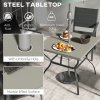 Outsunny 80cm Square Garden Dining Table with Umbrella Hole, Outdoor Dining Table with Marble Effect Top for 4 People, Black/Grey