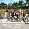 Outsunny 4 Piece Garden Sofa Set, 2 Single Armchair, Loveseat and Coffee Table Set with Steel Frame, Outdoor Furniture with Thick Cushions, Light Grey