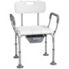 HOMCOM Height Adjustable Shower Chair with Arms and Back, Non-Slip Shower Stool, Bedside Commode with Detachable Bucket for Elderly, Seniors, Disabled, White