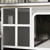 PawHut Outdoor Dog Kennel, Wooden Dog House Shelter with Asphalt Openable Top, Removable Floor, Clear Front Panel, Curtain, Windows, for Small, Medium Puppies, 90 x 62 x 71cm, Light Grey
