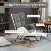 HOMCOM Rocking Chair for Nursery, Upholstered Wingback Armchair with Steel and Wood Legs for Living Room, Bedroom, Balcony, Grey and Cream