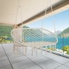 Outsunny 2-Seater Hanging Hammock Chair, Cotton-Polyester Blend Macrame Hanging Rope Chair with Metal Frame, for Patio, Garden, Balcony, Living Room, Cream White