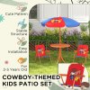 Outsunny Kids Bistro Set Children Table and Chair Set Garden Furniture Cowboy Themed 4 Pieces w/ Adjustable Parasol, Foldable Chairs for 2-5 Years - Blue and Red