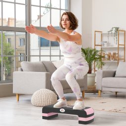 HOMCOM Aerobic Step, 10cm, 15cm & 20cm Height Adjustable Exercise Stepper for Exercise Workout, Nonslip Step Board Great for Home & Office, Black and Pink