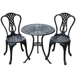 Outsunny 3 Piece Patio Cast Aluminium Bistro Set Garden Outdoor Furniture Table and Chairs Shabby Chic Style