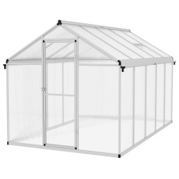 Outsunny 6 x 10ft Polycarbonate Greenhouse with Rain Gutters, Large Walk-In Green House with Door and Window, Garden Plants Grow House with Aluminium Frame and Foundation