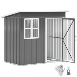 Outsunny 7 x 4ft Storage Shed Galvanised Steel Garden Shed, Metal Shed with Foundation Kit, Window, Lockable Wide Door and Air Vents for Outdoor Patio, Dark Grey